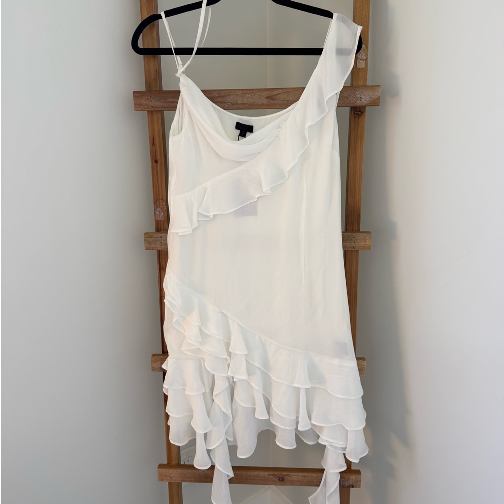 NBD Asymmetrical White Ruffle Dress - Picture 4 of 5
